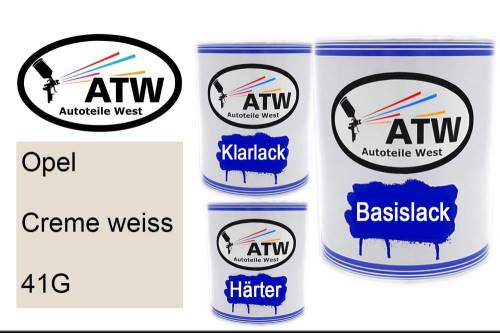Opel, Creme weiss, 41G: 1L Lackdose + 1L Klarlack + 500ml Härter - Set, von ATW Autoteile West.